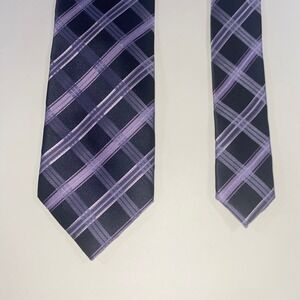 Croft & Barrow Mens Purple Black Diagonal Plaid Check Handmade Polyester Tie